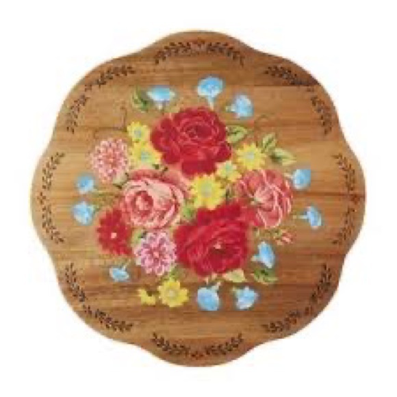 Rare HTF Last Set 🌺 New Pioneer Woman Floral 2-Piece Acacia Wood Lazy Susan - Picture 5 of 8